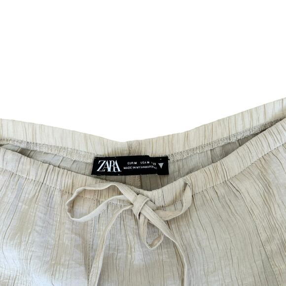 Zara Gauzy Flowy Wide Leg Cream Color Pants Women's Size Medium Coastal Basics - Picture 5 of 10